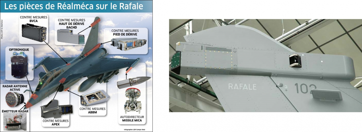 Dénomination des pièces pour le Rafale produites par Réalméca et photo du ‘cigare’ du Rafale.