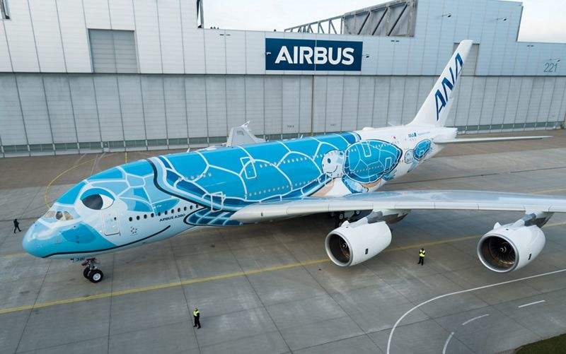 First ANA A380 rolls out of Airbus paint shop