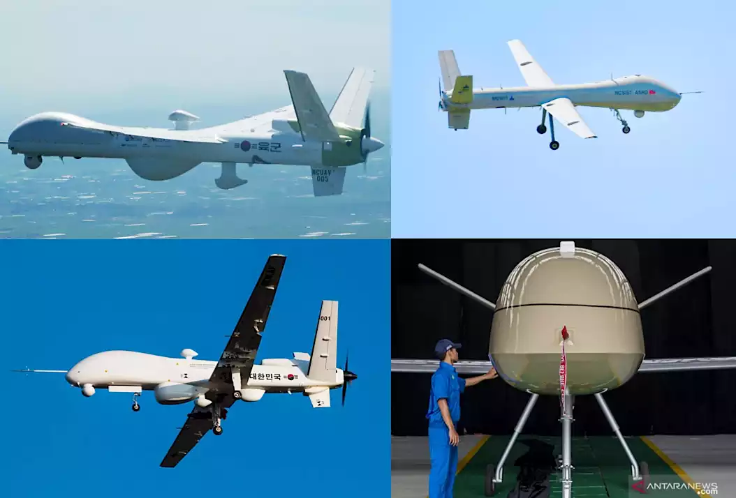 Malgré une BITD modeste les pays asiatiques se lancent désormais dans la réalisation de drones souverains. Ici à gauche le NCSUAV et KUS-FS coréens, à droite le Teng Yun 2 taïwanais et le Puna indonésien.