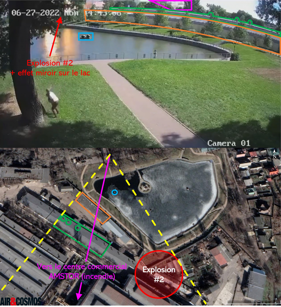 [Image 2] Capture d'écran provenant d'une caméra de surveillance située dans le parc au Nord du centre commercial et de l'usine Kredmash.