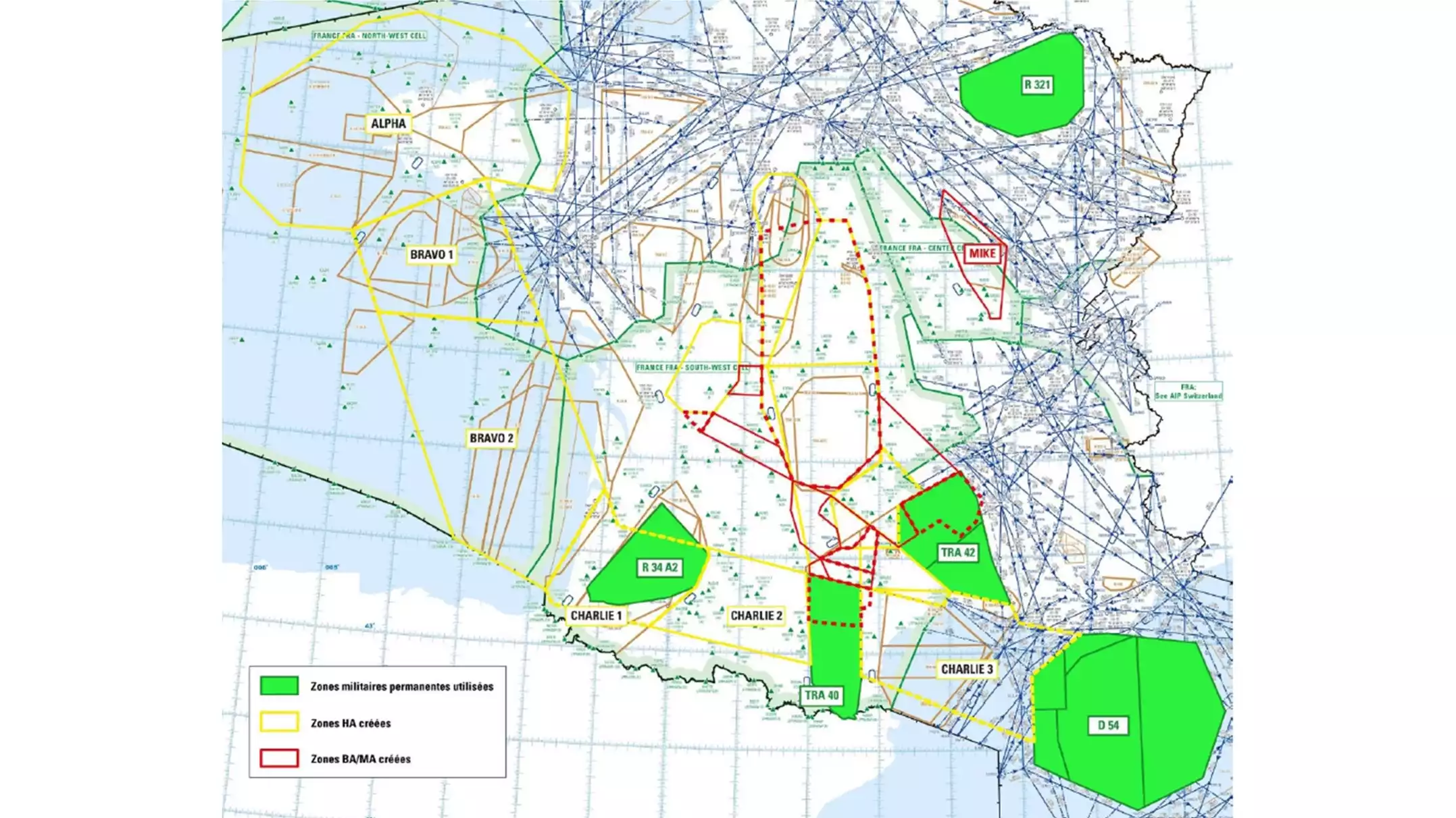 Zones aériennes utilisées dans la nuit du 10 au 11 avril 2024 dans le cadre de l'opération Poker 2024-02.