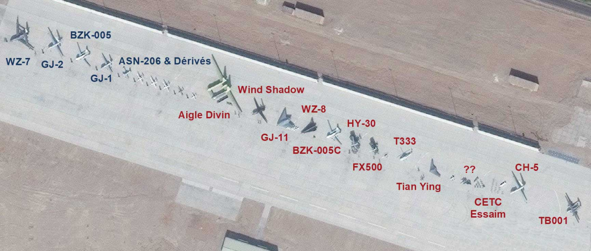 Outre ses succés commerciaux la R&D chinoise est particuliérement active comme le montre ce cliché satellite de la base aérienne de Mulan.
