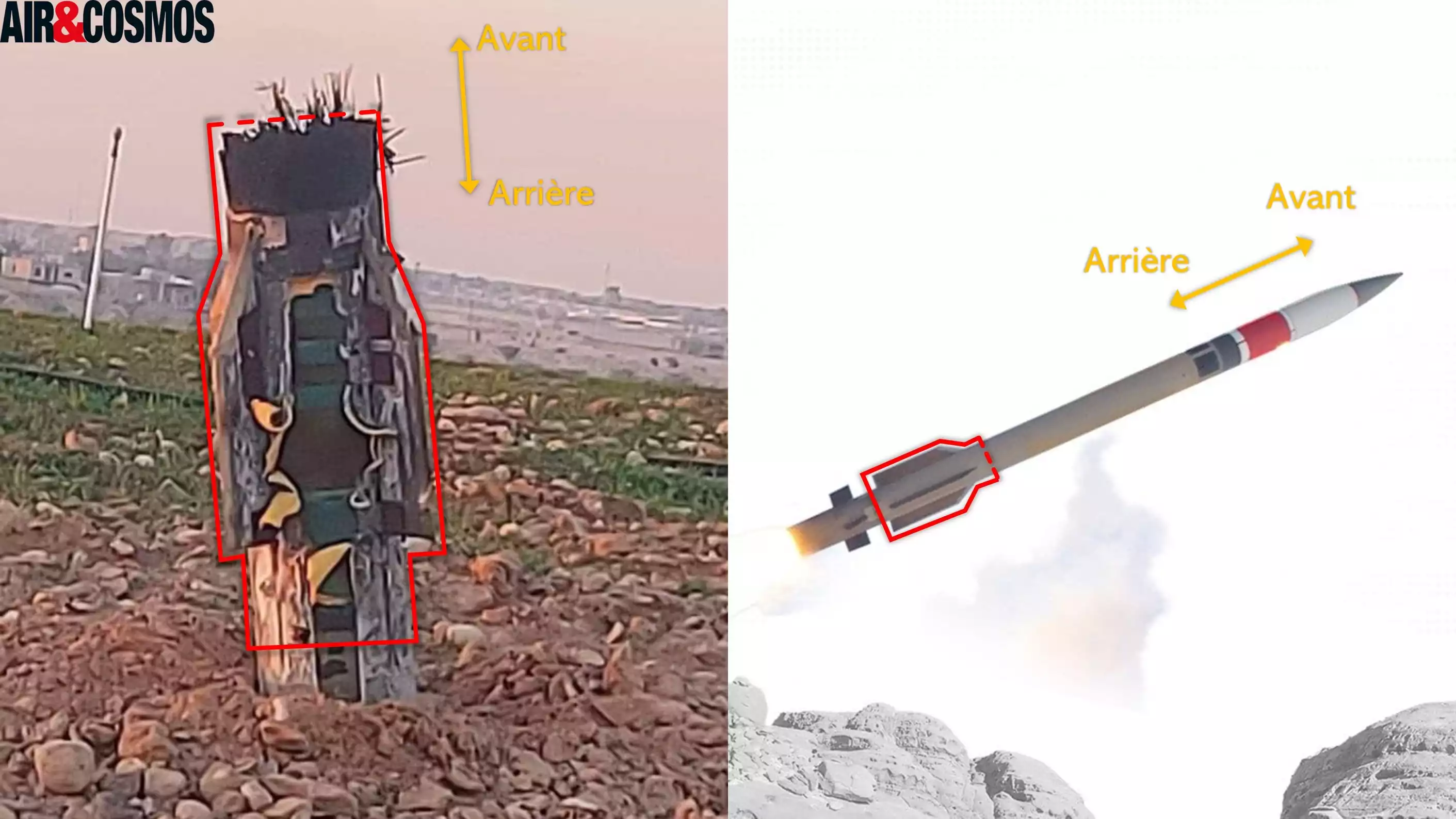 Comparaison entre les débris de l'intercepteur trouvé en Irak et un missile intercepteur Patriot PAC-3 CRI.
