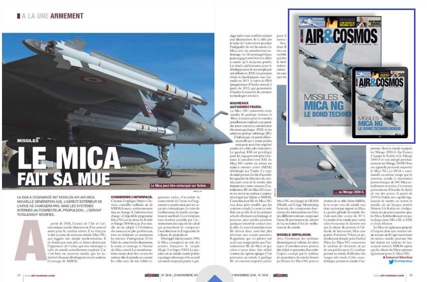 "La DGA a commandé 567 missiles air-air Mica Nouvelle Génération (NG)", cette semaine dans Air et Cosmos magazine.
