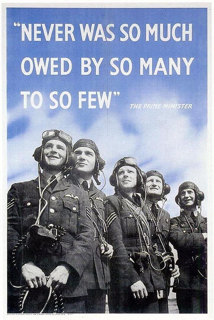 Image reprenant la phrase de Churchill avec les pilotes de la RAF, "The Few".