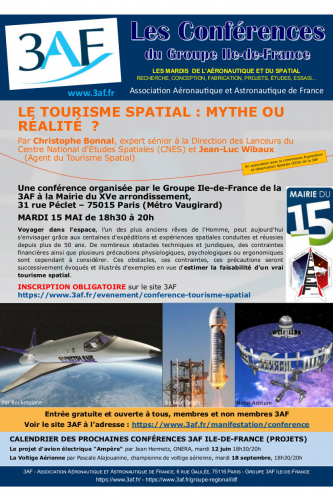 Conférence sur le tourisme spatial le 15 mai à Paris