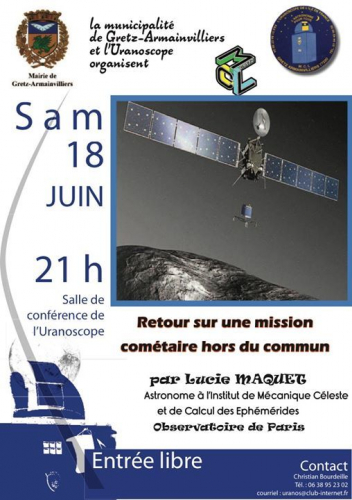 Conférence sur la mission Rosetta le 18 juin à l'Uranoscope de Gretz-Armainvilliers