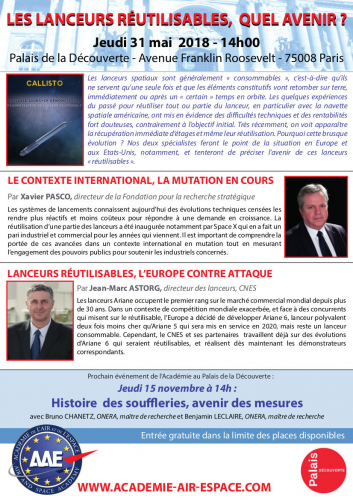Conférences sur les lanceurs réutilisables le 31 mai à Paris