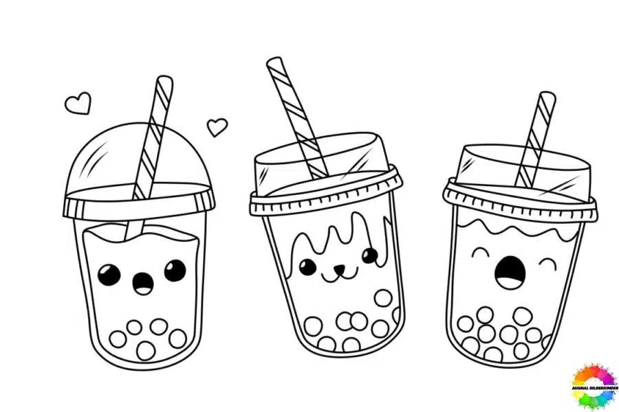 Bubble tea coloring pages kawaii for children to color