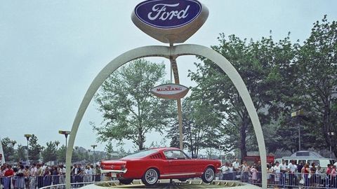 Thumb replica of the ford mustangs stand at the 1964 worlds fair in new york