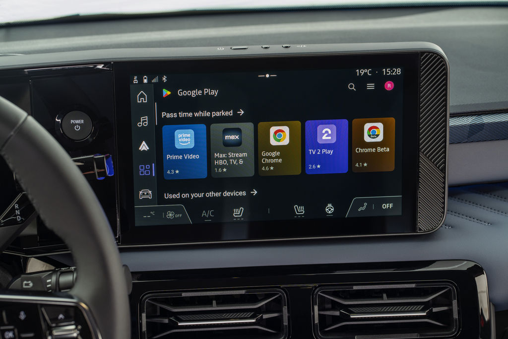 Content detailed view of infotainment screen showing apps on google play store