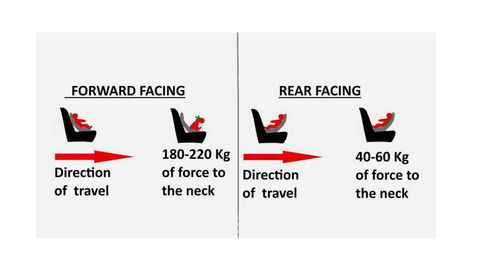 Thumb force distribution in a frontal accident for forward and rear facing child seats