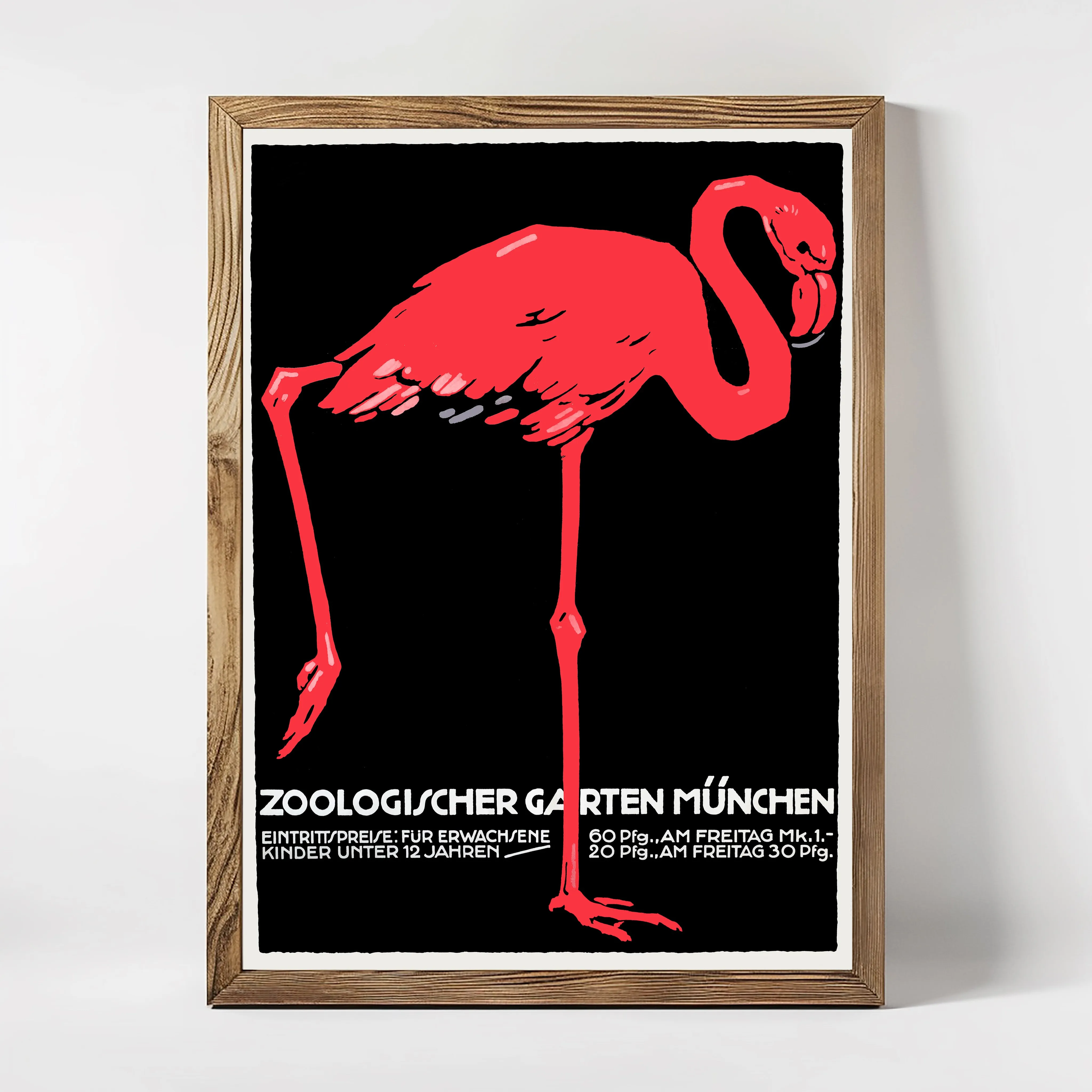 Zoologischer Garten Munchen Germany Munich Zoo Flamingo Vintage Travel Poster