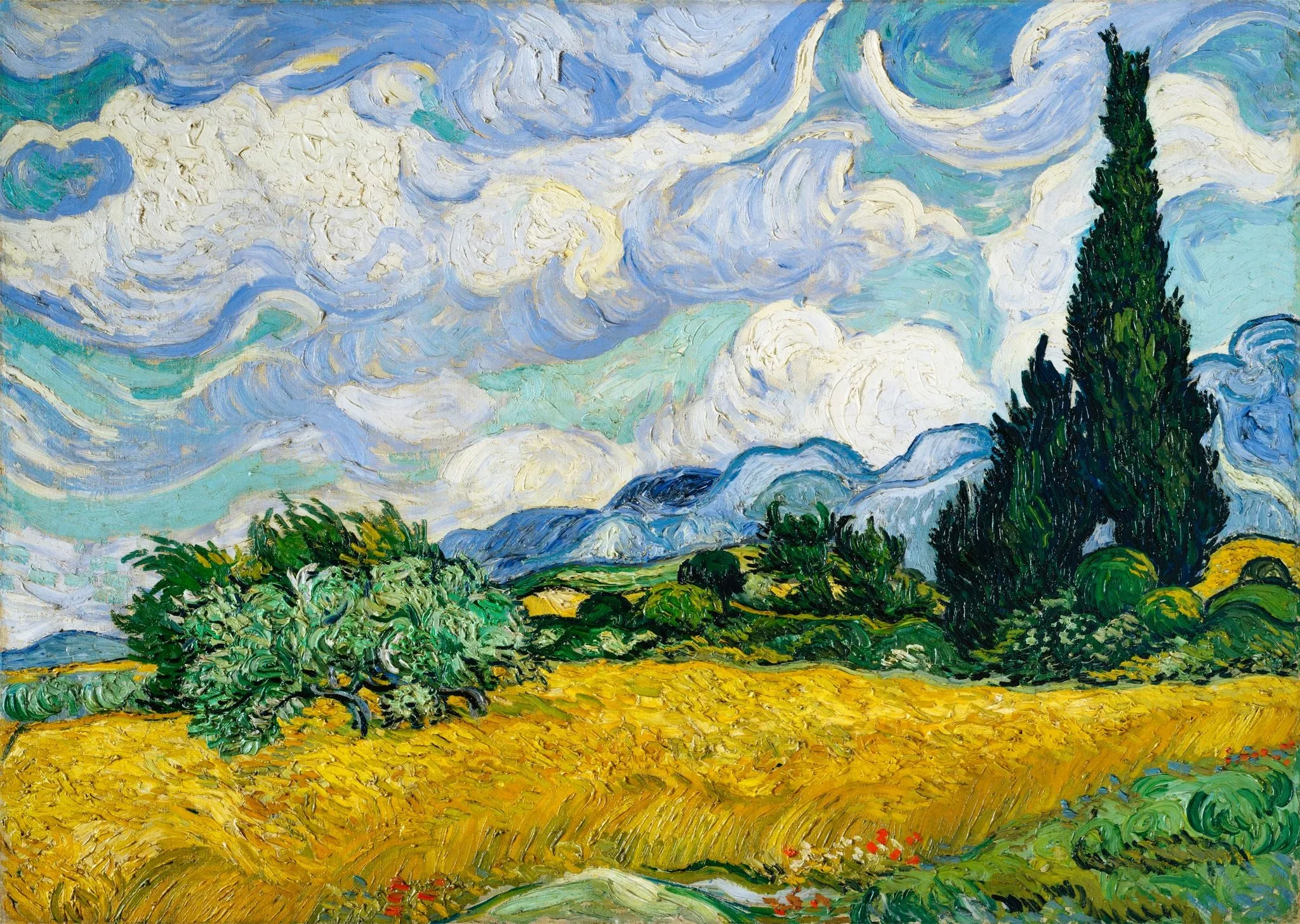 Vincent Van Gogh - Wheat Field with Cypresses(1890)