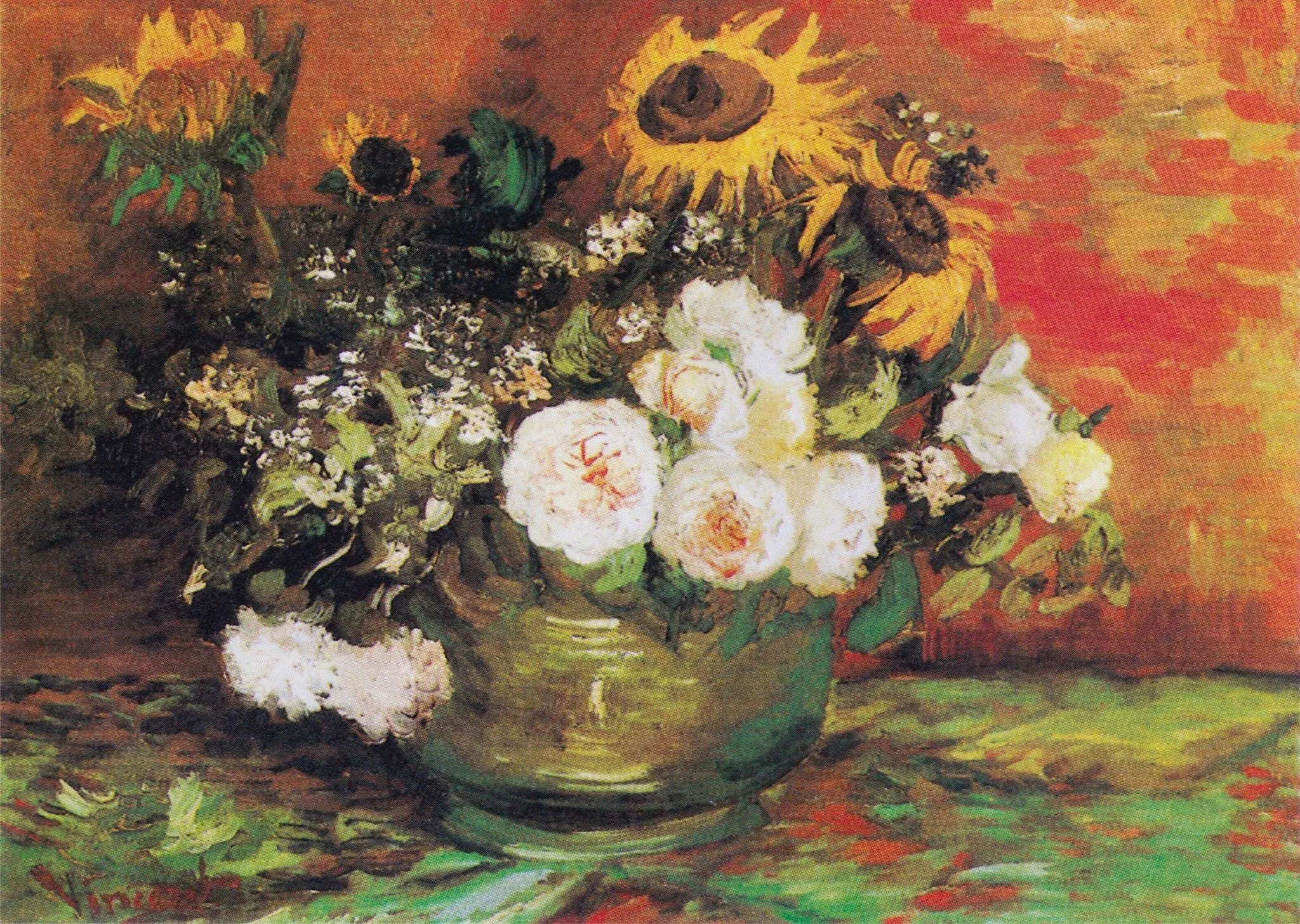 Vincent Van Gogh - Bowl With Sunflowers Roses And Other Flowers (1886)