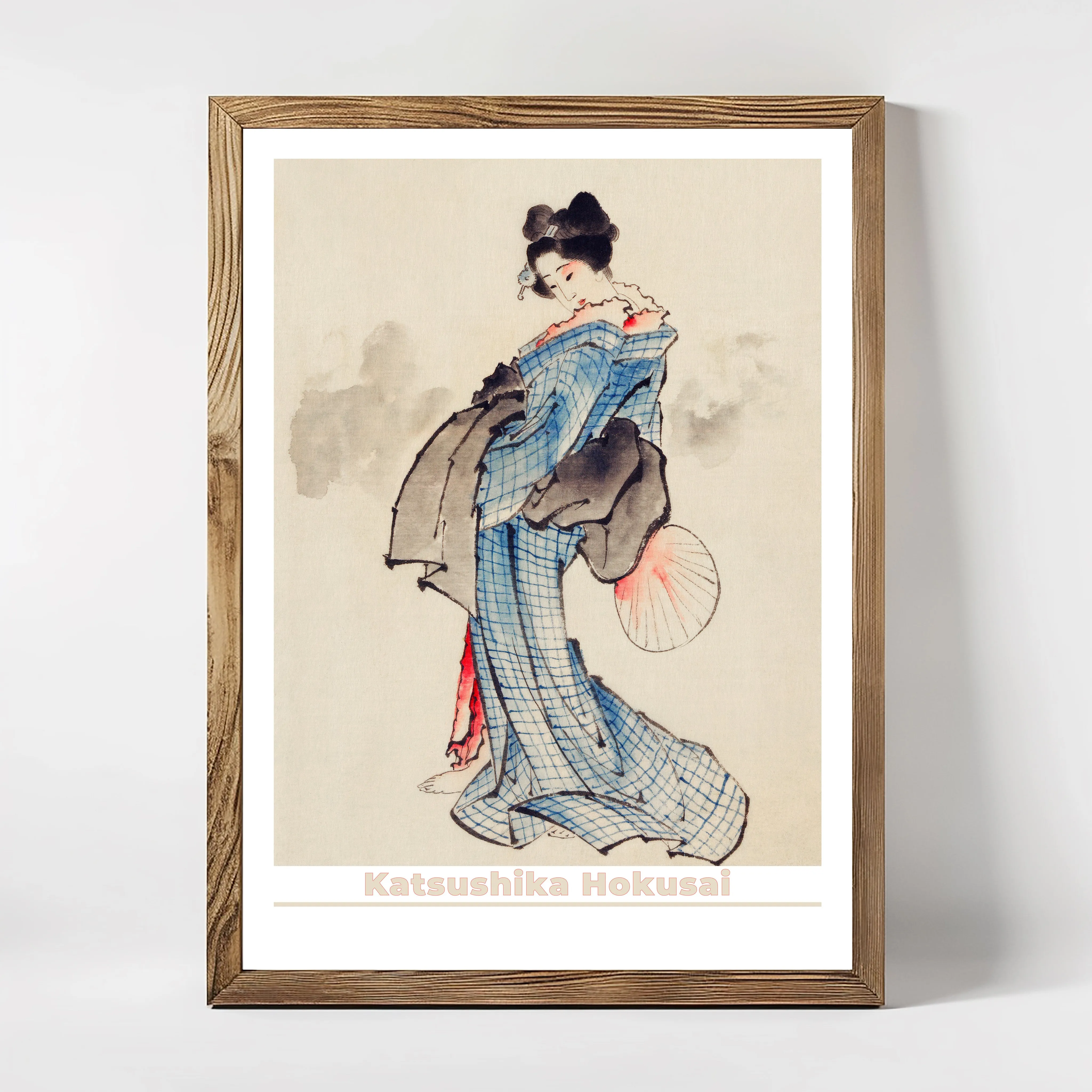Elegant Woman in Blue Kimono – Katsushika Hokusai