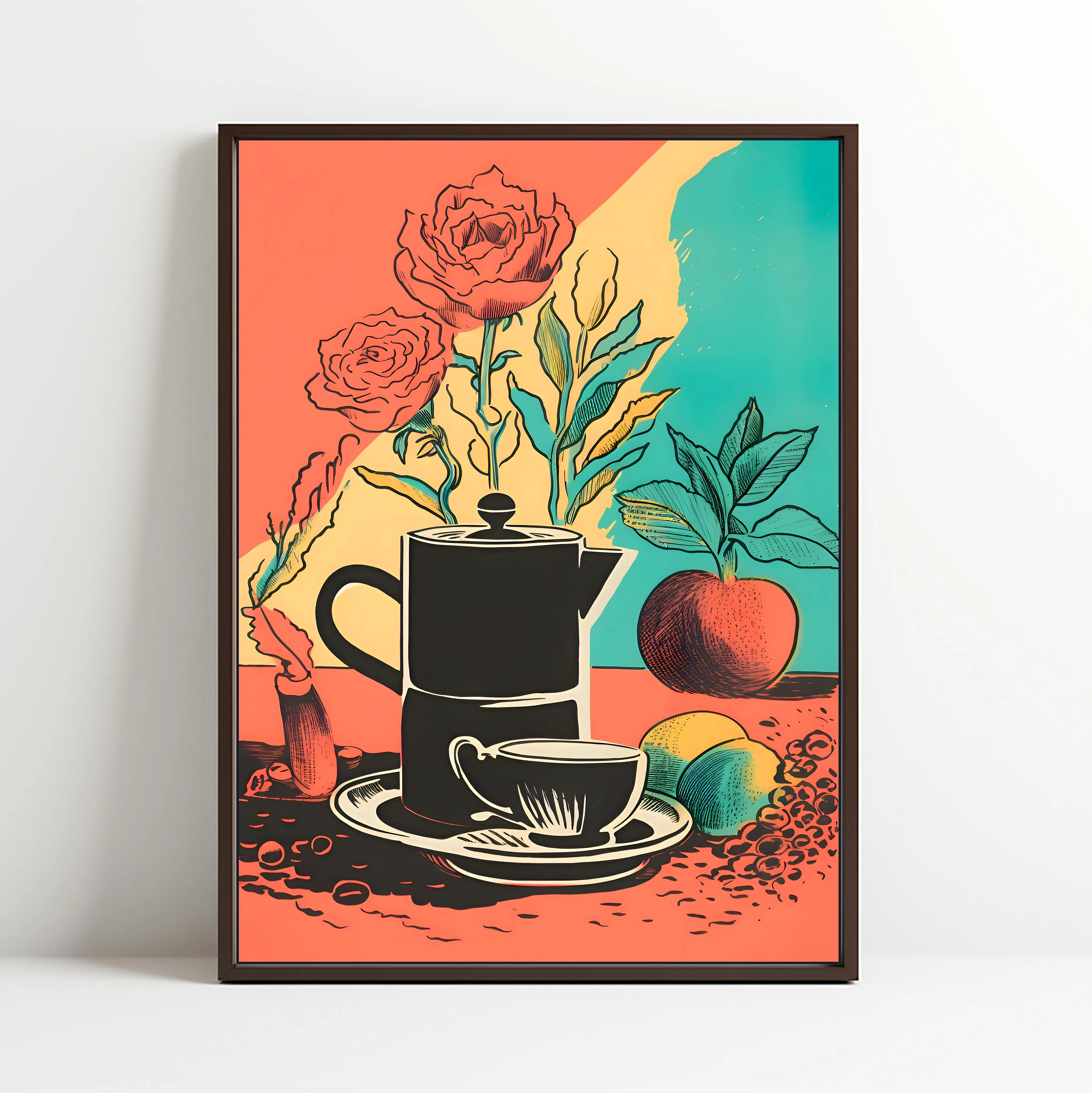 Coffee Pot with Roses and Fruits