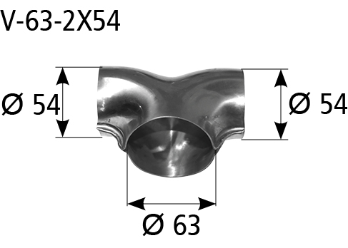 BASTUCK Rozbočka tvar T vstup Ø 63 mm 2x výstup Ø 54 mm – V-63-2X54