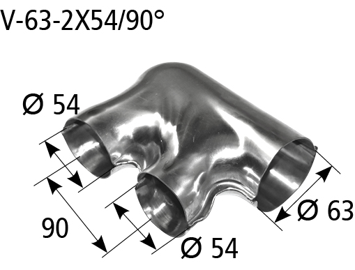 BASTUCK Rozbočka vstup Ø 63 mm 2x výstup Ø 54 mm – V-63-2X54/90°