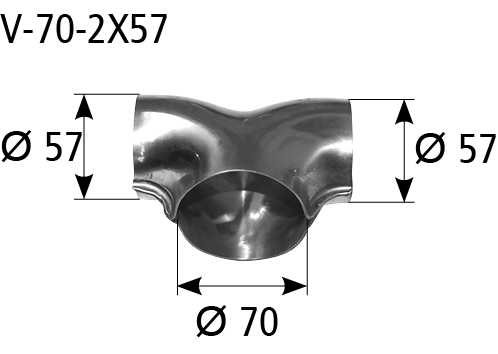 BASTUCK Rozbočka tvar T vstup Ø 70 mm 2x výstup Ø 57mm – V-70-2X57
