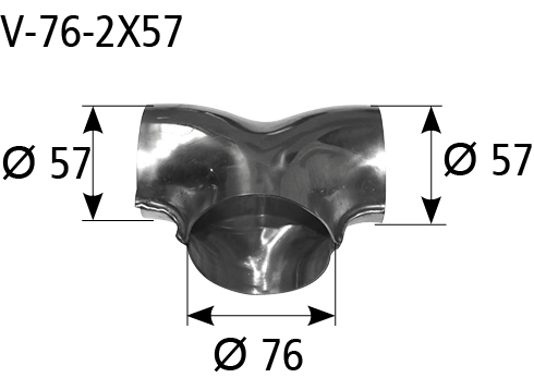 BASTUCK Rozbočka T vstup Ø 76 mm 2x výstup Ø 57mm – V-76-2X57