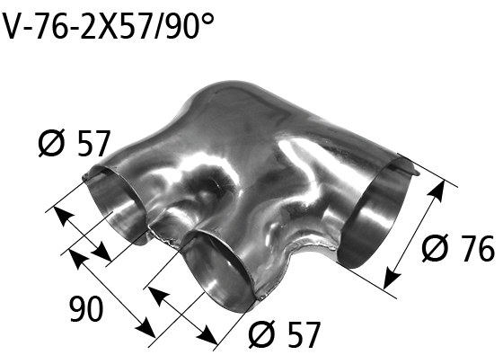 BASTUCK Rozbočka vstup Ø 76 mm 2x výstup Ø 57 mm – V-76-2X57/90°