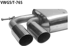 BASTUCK Zadný tlmič výfuku s dvojitou koncovkou 2 × Ø 76 mm vľavo, 20 ° šikmo zrezaná – VWG5/T-76S