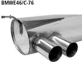 BASTUCK Zadný tlmič výfuku s dvojitou koncovkou vľavo 2 × Ø 76 mm – BMWE46/C-76