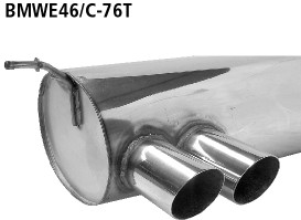 BASTUCK Zadný tlmič výfuku s dvojitou koncovkou vľavo 2 × Ø 76 mm 20° šikmo zrezaná – BMWE46/C-76T