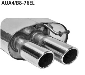 BASTUCK Zadný tlmič výfuku s dvojitou koncovkou, 20° šikmé zrezanie, s lemom vľavo 2 × Ø 76 mm – AUA4/B8-76EL