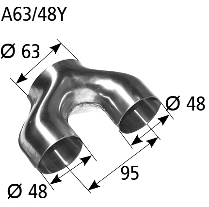 BASTUCK Rozbočka Y vstup Ø 63 mm 2x výstup Ø 48 mm, vzdialenosť výstup v strede / v strede 95 mm – A63/48Y