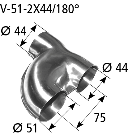 BASTUCK Vstup Ø 51 mm 2x výstup Ø 44 mm – V-51-2x44/180°