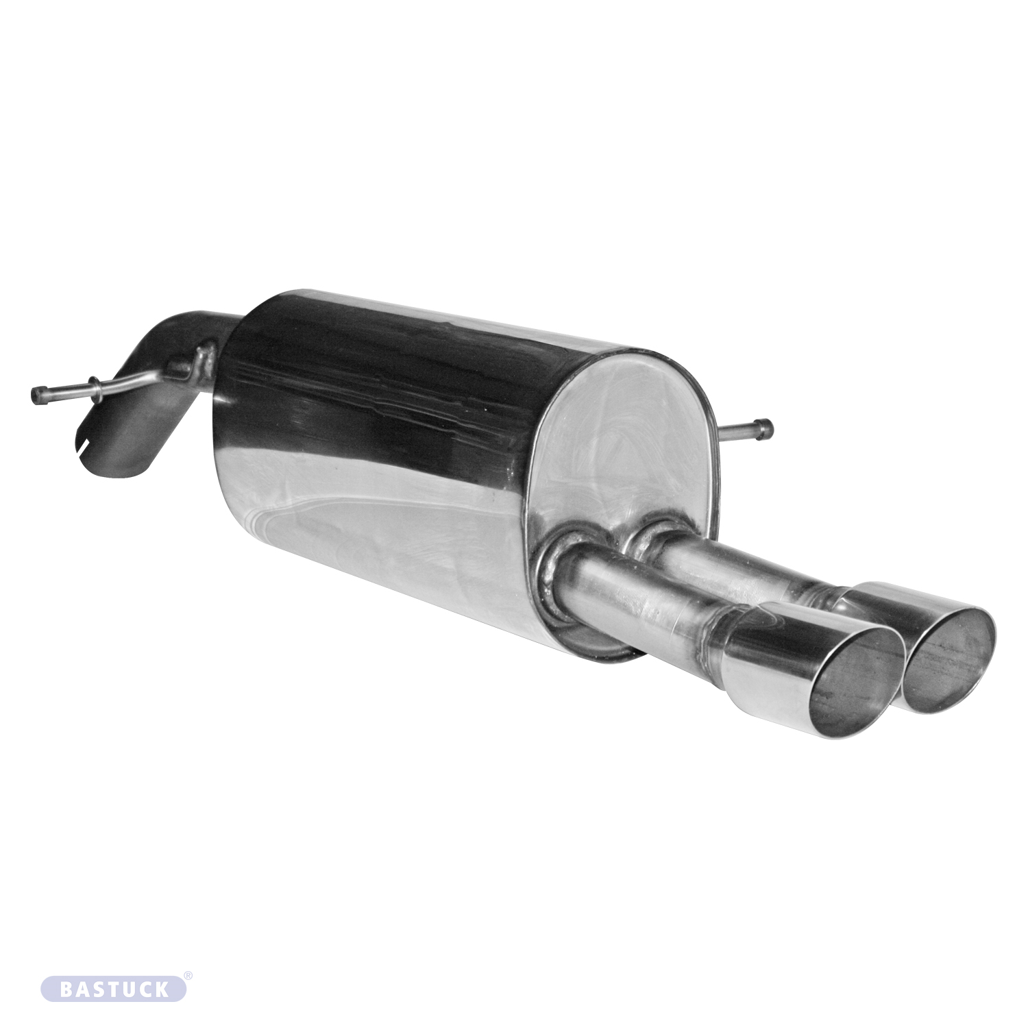 BASTUCK Zadný tlmič výfuku vpravo s dvojitou koncovkou 2 × Ø 76 mm, 20° šikmo zrezaná – PG208/T-76T