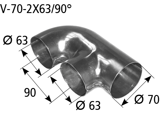 BASTUCK Rozbočka vstup Ø 70 mm 2x výstup Ø 63 mm – V-70-2X63/90°