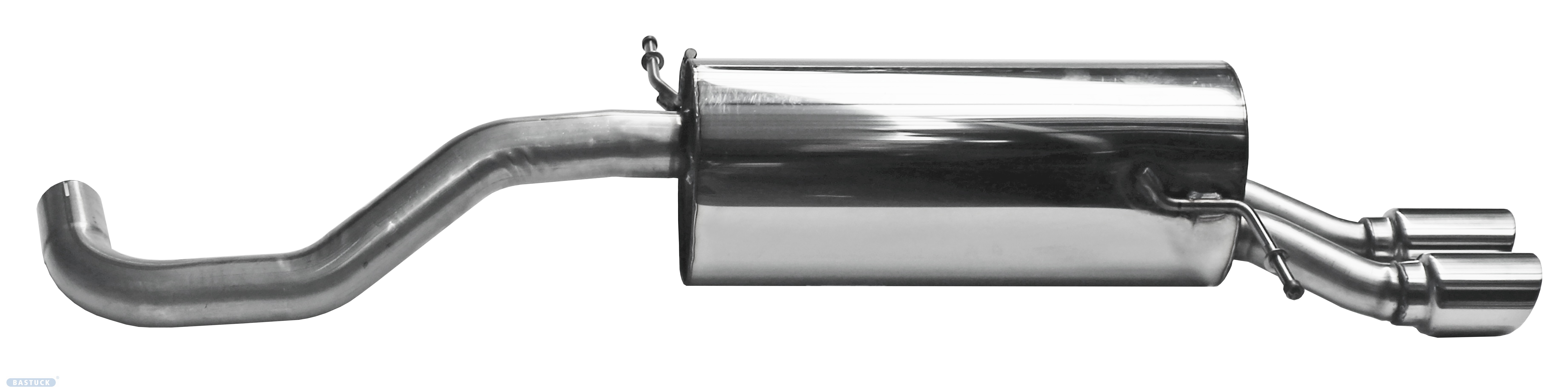 BASTUCK Zadný tlmič výfuku s dvojitou koncovkou 2 × Ø 76 mm 20° šikmo zrezaná – VWP6/AW-76T