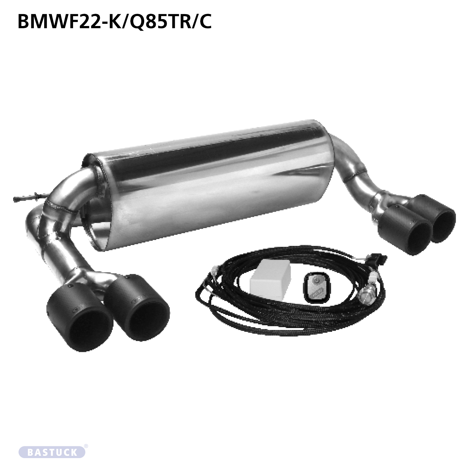 BASTUCK Zadný tlmič výfuku s dvojitou koncovkou, 2 × Ø 85 mm vľavo + vpravo, karbón, s výfukovou klapkou – BMWF22-K/Q85TR/C
