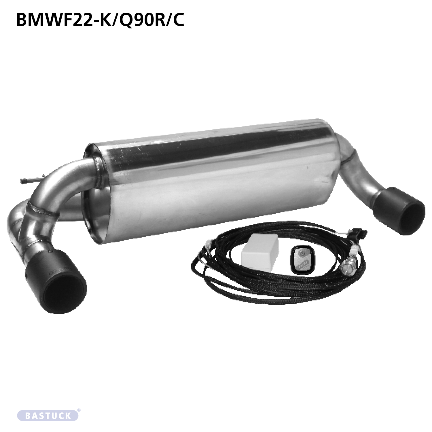 BASTUCK Zadný tlmič výfuku s jednoduchou koncovkou, 1 × Ø 90 mm vľavo + vpravo, karbón, s výfukovou klapkou – BMWF22-K/Q90R/C