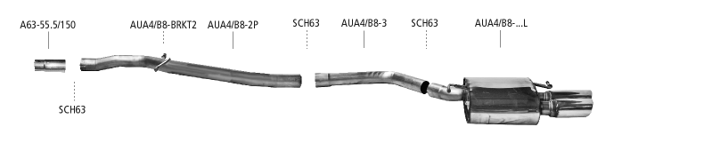 Nákres Audi A4 B8 / A5 B8 A4/A5 B8 (ab B. 2008) 4 valce diesel 1 Zadný tlmič výfuku LH okrem A5 B8 Sportback