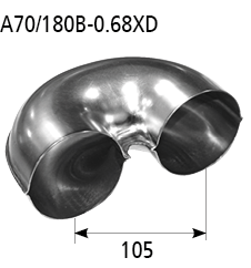 BASTUCK Koleno potrubia 70mm/ -0,68XD vzdialenosť v strede koleno - v strede koleno 105 mm – A70/180B-0,68XD