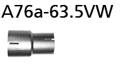 BASTUCK Adaptér 76.5 mm vnútri na 63,5 mm vnútri, 63.5 mm obe strany s drážkami, dĺžka 130 mm – A76A-63.5VW