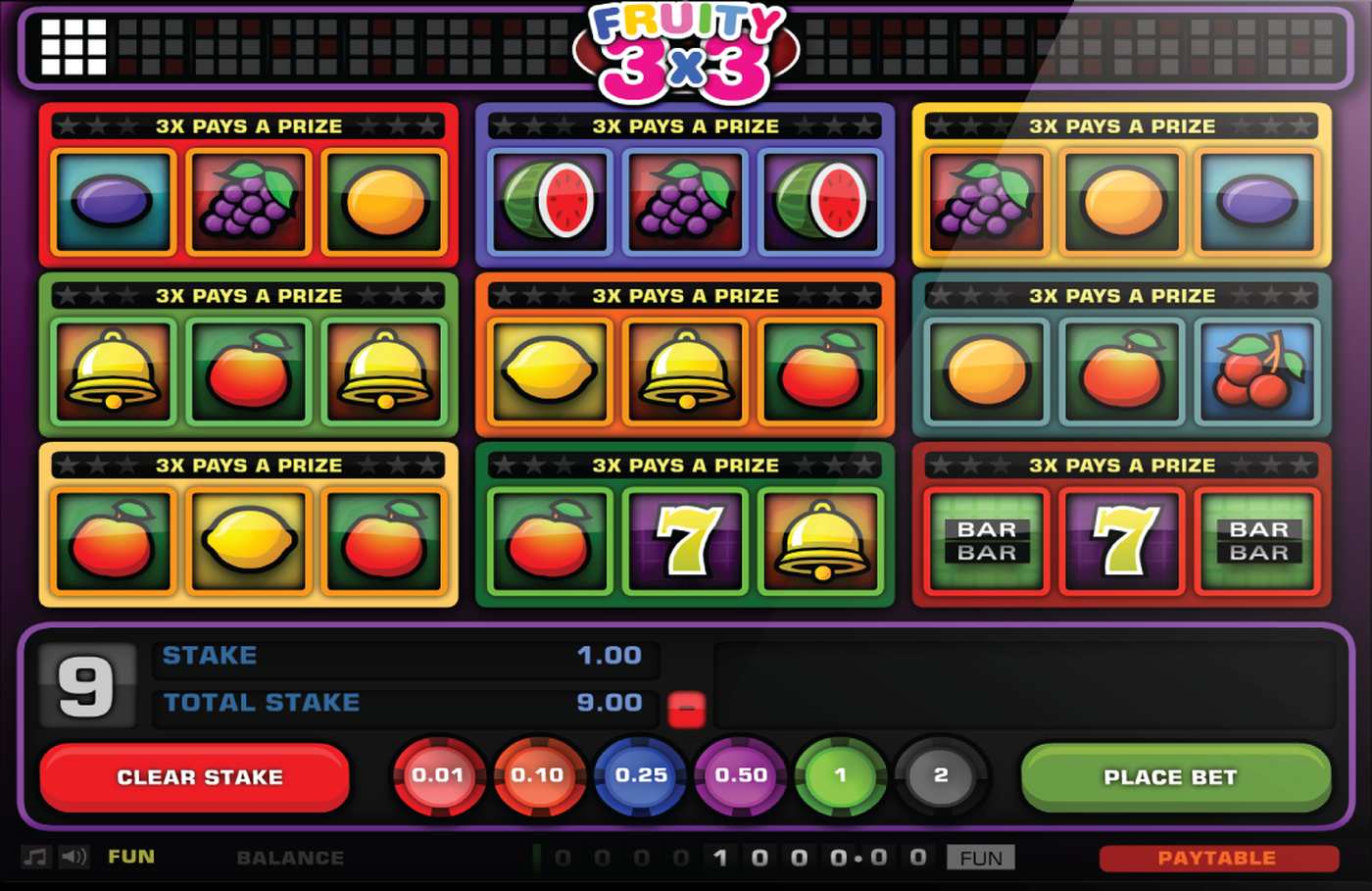 Fruity 3X3: image of main menu