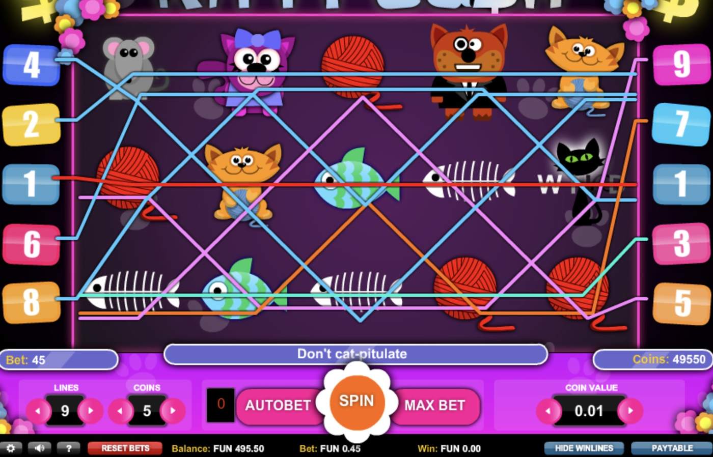 Kitty Cash: image of main menu