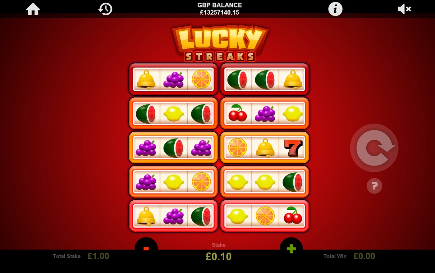 Lucky Streaks: image of main menu