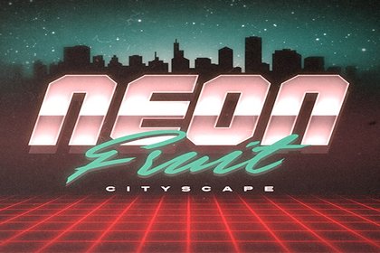 Neon Fruit Cityscape Online Slot Logo