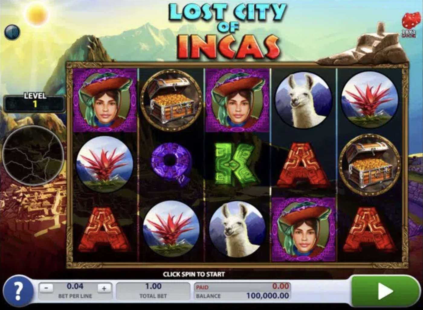Lost City of Incas: image of main menu