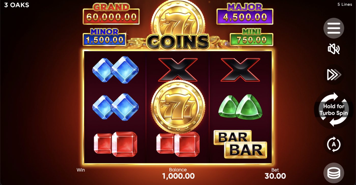 777 Coins: image of main menu