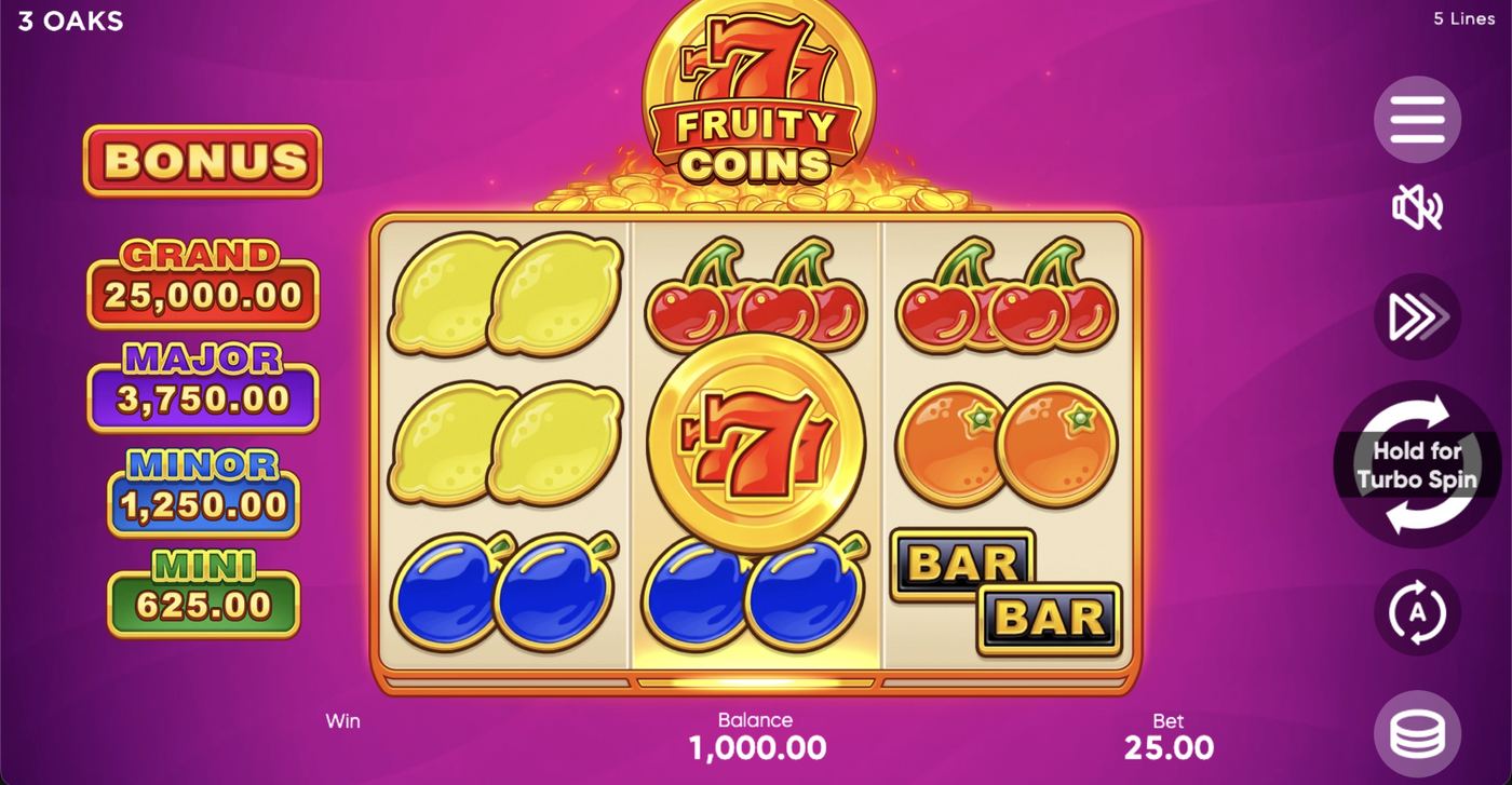 777 Fruity Coins: image of main menu