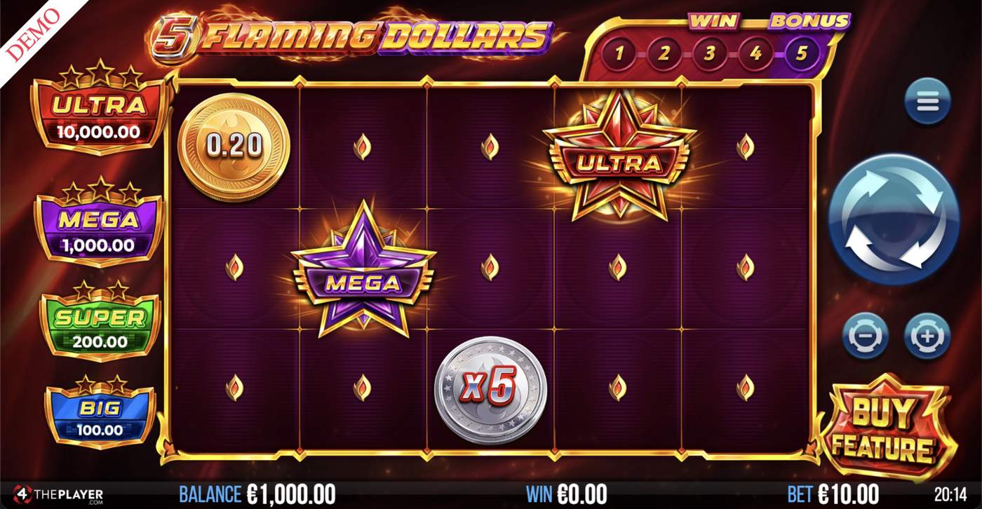 5 Flaming Dollars: image of main menu