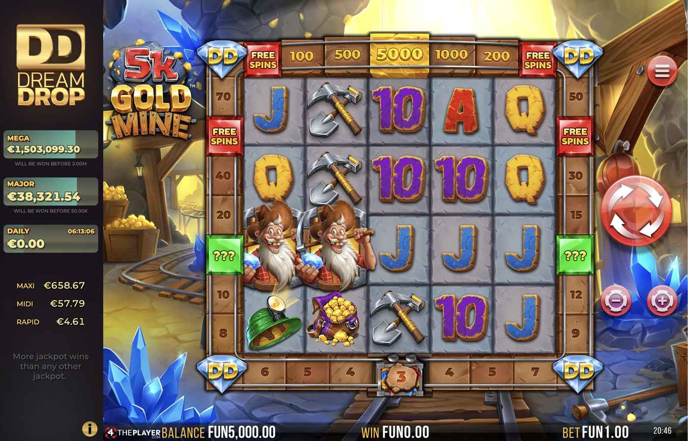5k Gold Mine Dream Drop: image of main menu