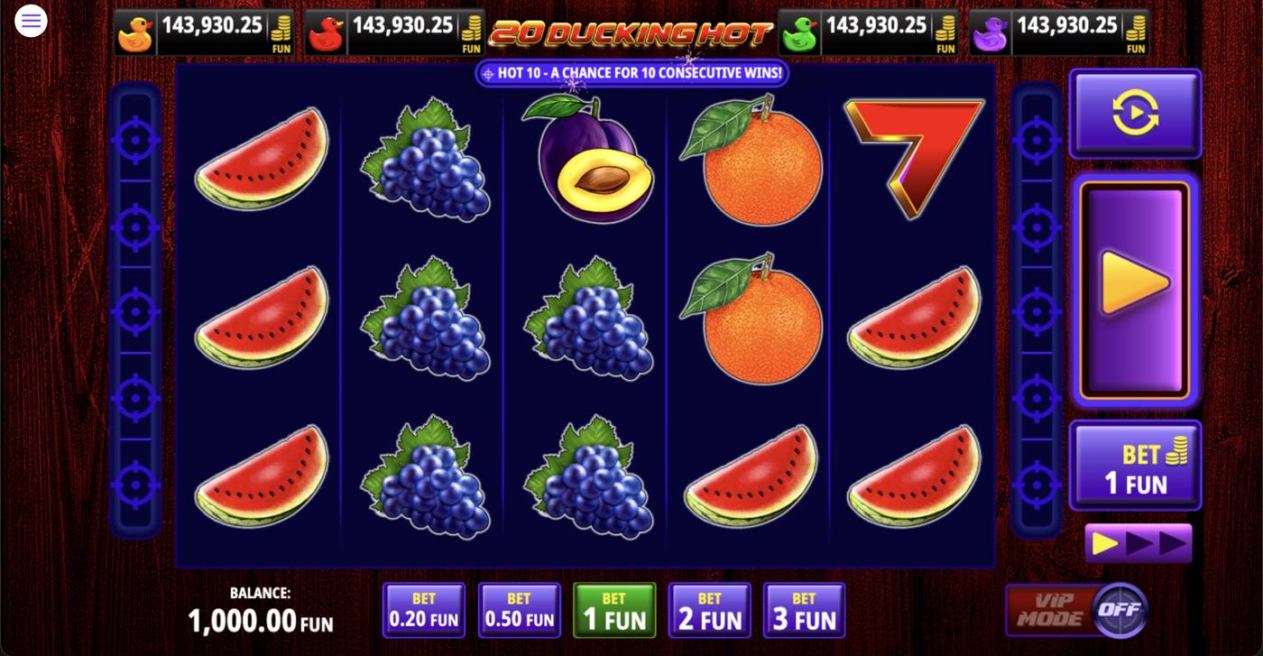 20 Ducking Hot: image of main menu